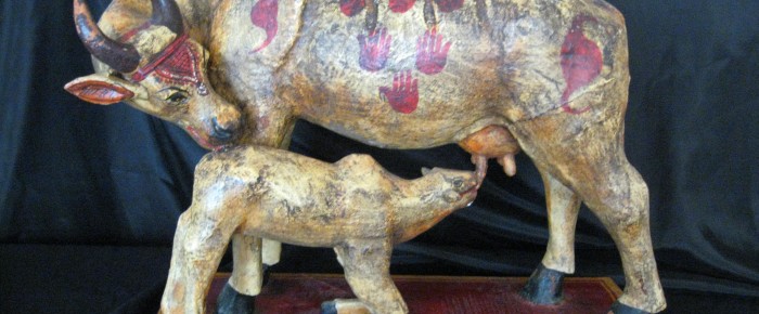 Large Polychrome cow and calf